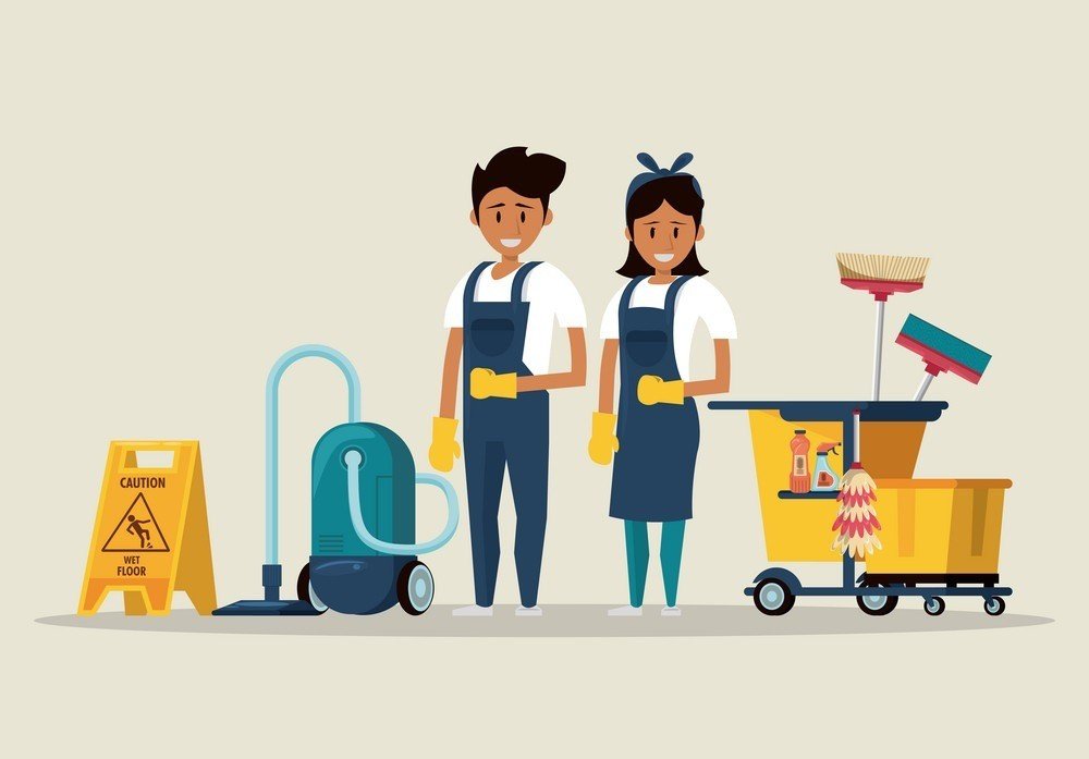 Cleaners with cleaning products housekeeping service